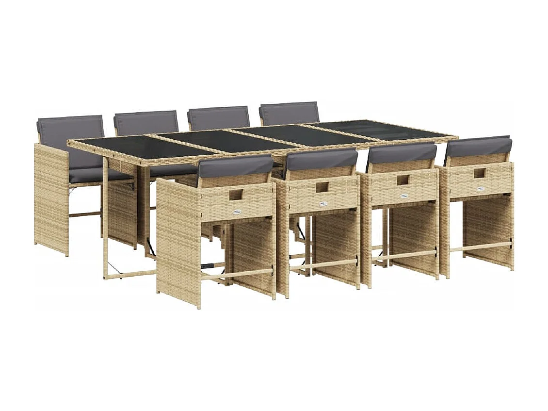 Heeswijk-Dinther 9-delige Tuinset met kussens poly rattan gemengd beige
