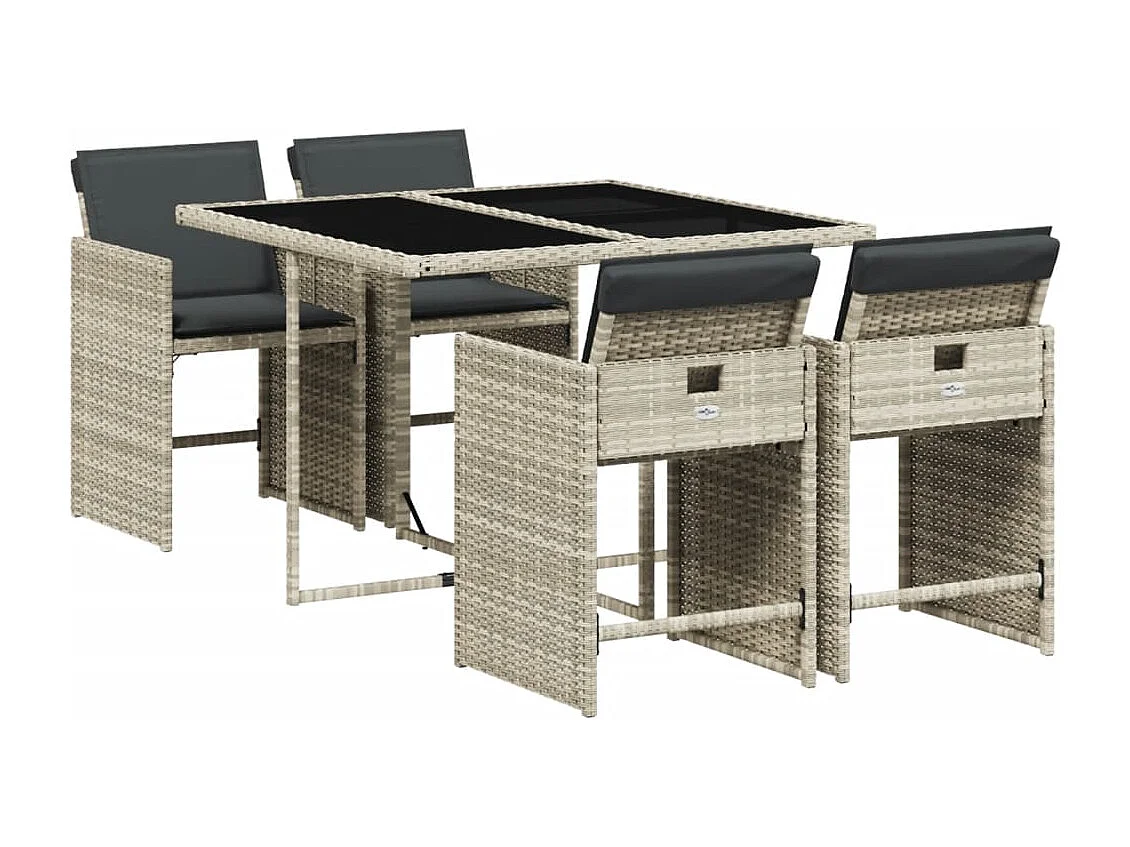 Heeswijk-Dinther 5-delige Tuinset met kussens poly rattan lichtgrijs