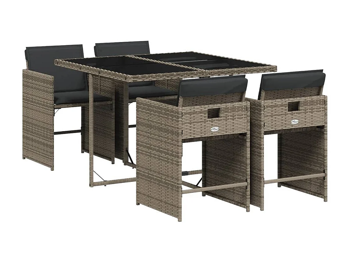 Heeswijk-Dinther 5-delige Tuinset met kussens poly rattan grijs