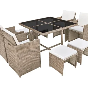 Gram  9-delige Tuinset met kussens poly rattan beige