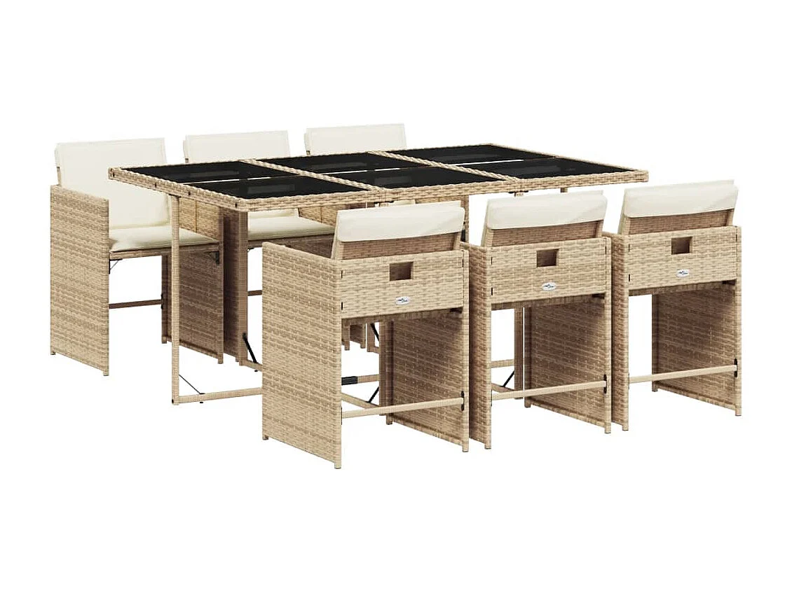 Heeswijk-Dinther 7-delige Tuinset met kussens poly rattan beige