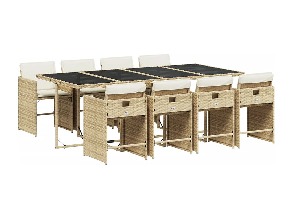 Heeswijk-Dinther 9-delige Tuinset met kussens poly rattan beige