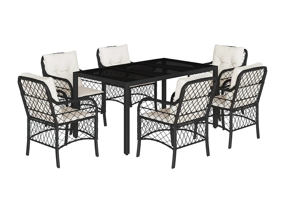 Harmelen 7-delige Tuinset met kussens poly rattan zwart