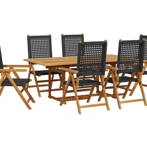 Grilda  7-delige Tuinset poly rattan en massief hout zwart