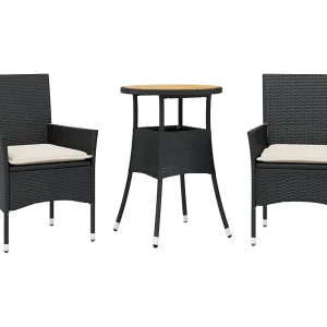 Grimkell 3-delige Tuinset met kussens poly rattan en acaciahout zwart Grimkell 3-delige Tuinset met kussens poly rattan en acaciahout zwart