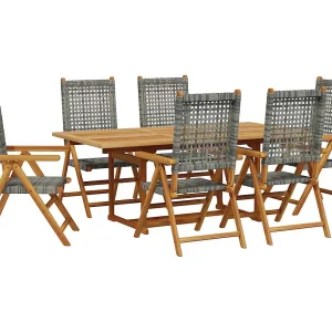 Grilda  7-delige Tuinset poly rattan en massief hout grijs