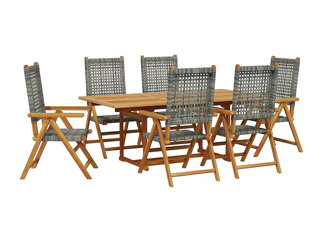 Grilda 7-delige Tuinset poly rattan en massief hout grijs