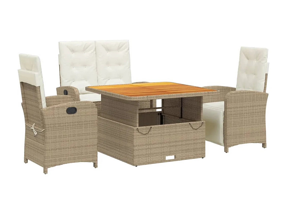 Gorham 4-delige Tuinset met kussens poly rattan beige