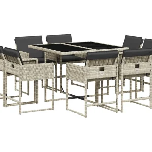 Heumen  9-delige Tuinset met kussens poly rattan lichtgrijs