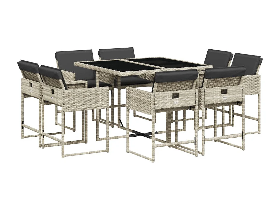 Heumen 9-delige Tuinset met kussens poly rattan lichtgrijs