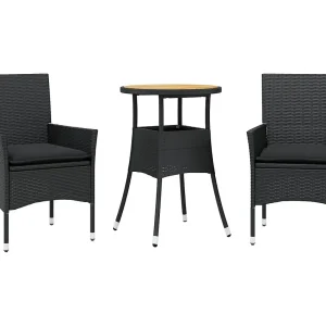 Grimkell 3-delige Tuinset met kussens poly rattan en acaciahout zwart Grimkell 3-delige Tuinset met kussens poly rattan en acaciahout zwart