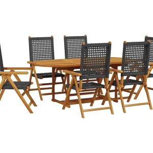 Grilda  7-delige Tuinset poly rattan en massief hout zwart