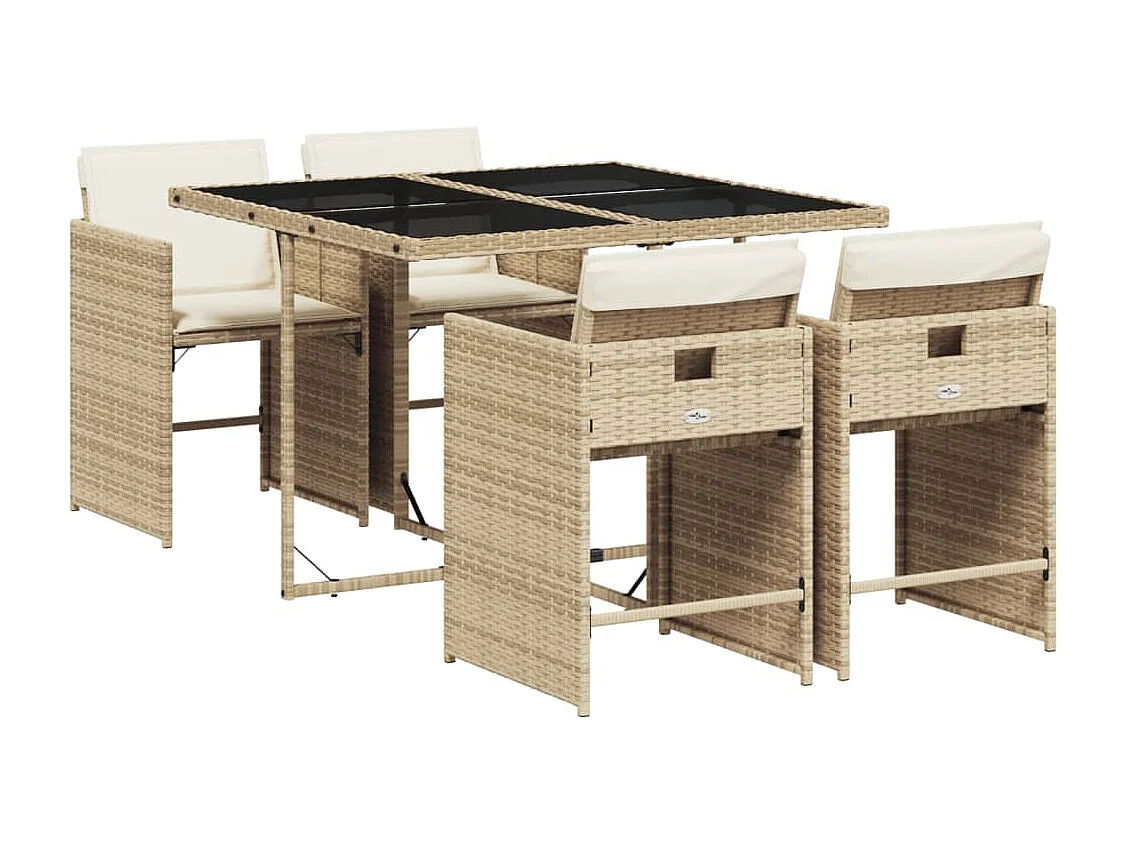 Heeswijk-Dinther 5-delige Tuinset met kussens poly rattan beige