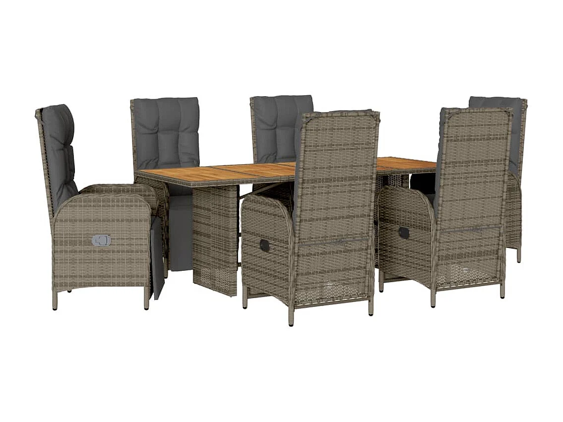 Gylfre 7-delige Tuinset met kussens poly rattan grijs