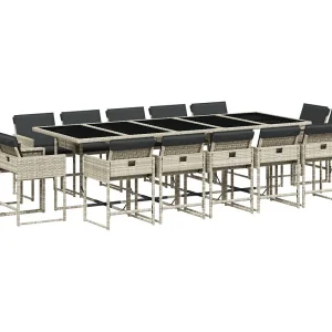 Heumen  15-delige Tuinset met kussens poly rattan lichtgrijs
