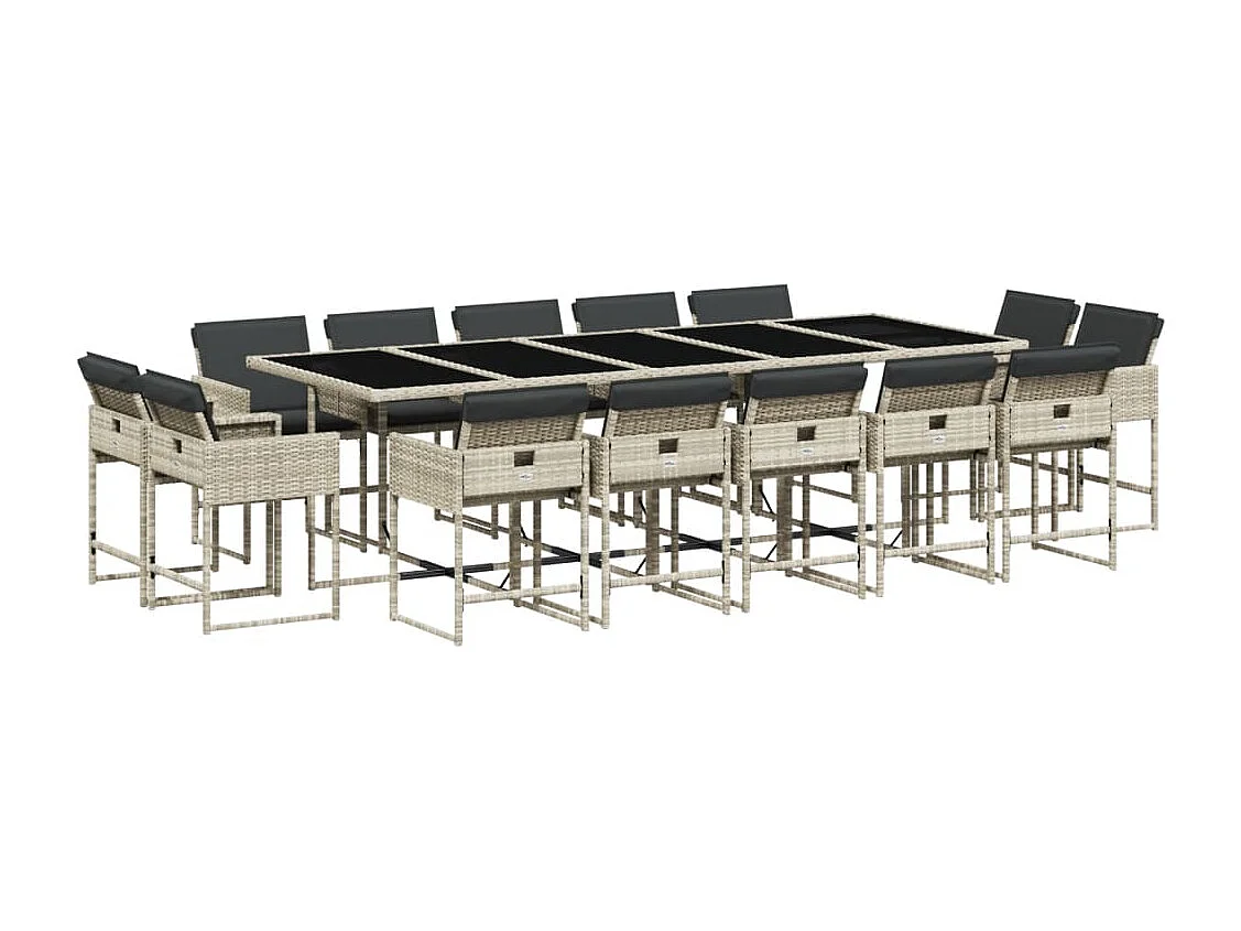 Heumen 15-delige Tuinset met kussens poly rattan lichtgrijs