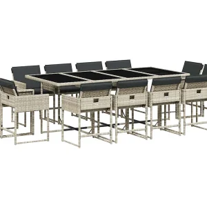 Heumen  13-delige Tuinset met kussens poly rattan lichtgrijs