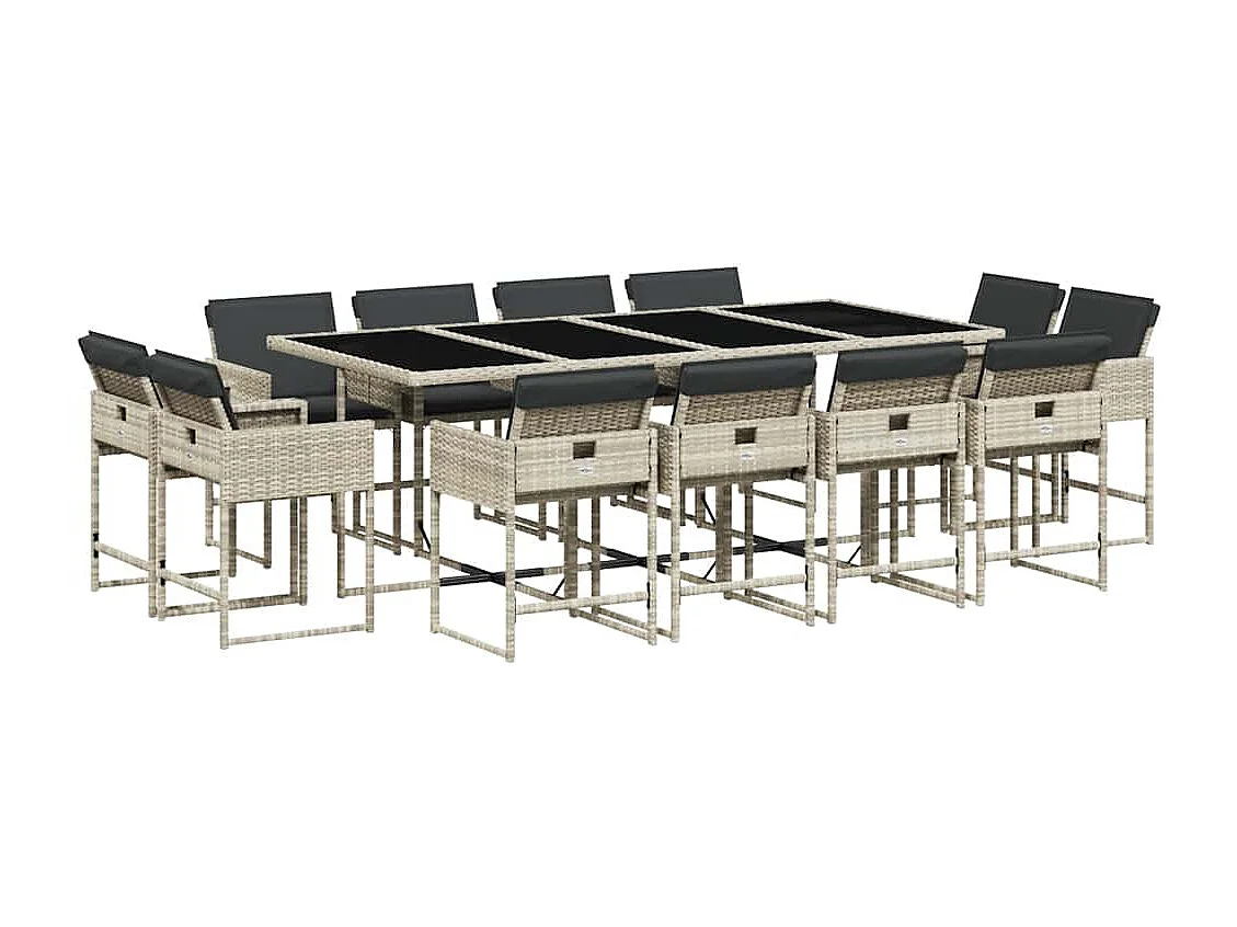 Heumen 13-delige Tuinset met kussens poly rattan lichtgrijs