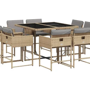 Heumen  9-delige Tuinset met kussens poly rattan gemengd beige