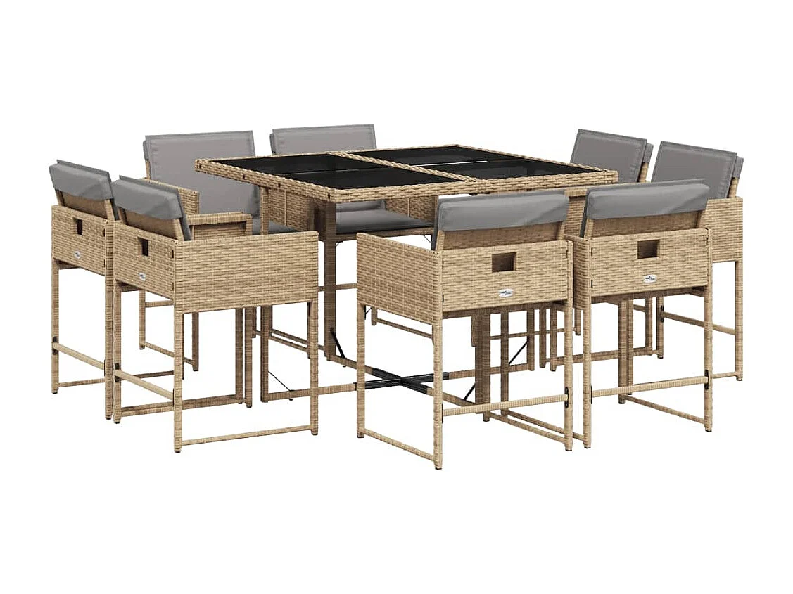 Heumen 9-delige Tuinset met kussens poly rattan gemengd beige