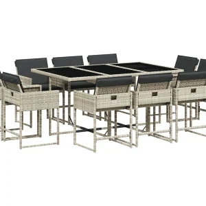 Heumen  11-delige Tuinset met kussens poly rattan lichtgrijs