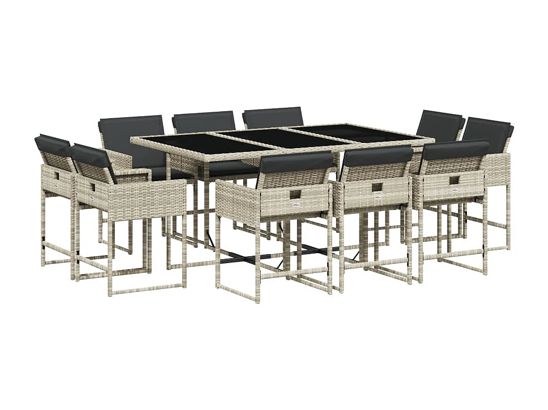 Heumen 11-delige Tuinset met kussens poly rattan lichtgrijs
