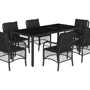 Harmelen 7-delige Tuinset met kussens poly rattan zwart Harmelen 7-delige Tuinset met kussens poly rattan zwart