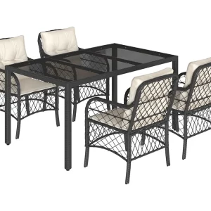 Harmelen  5-delige Tuinset met kussens poly rattan zwart