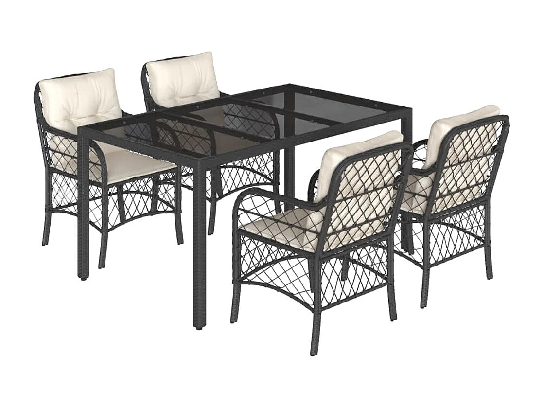 Harmelen 5-delige Tuinset met kussens poly rattan zwart