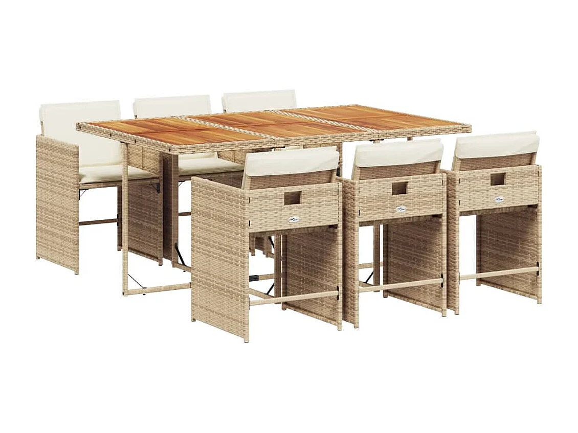 Heeswijk-Dinther 7-delige Tuinset met kussens poly rattan beige