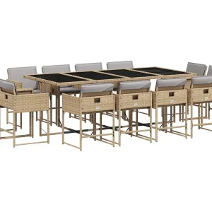 Heumen  13-delige Tuinset met kussens poly rattan gemengd beige