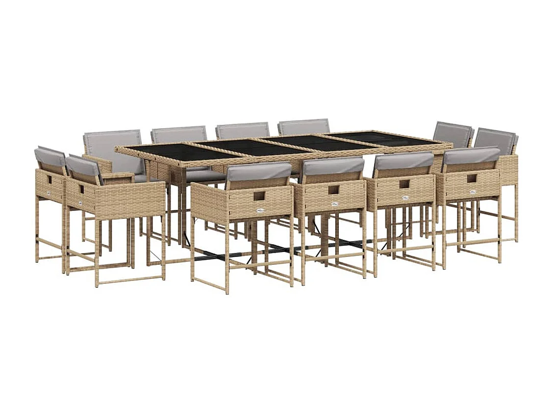 Heumen 13-delige Tuinset met kussens poly rattan gemengd beige