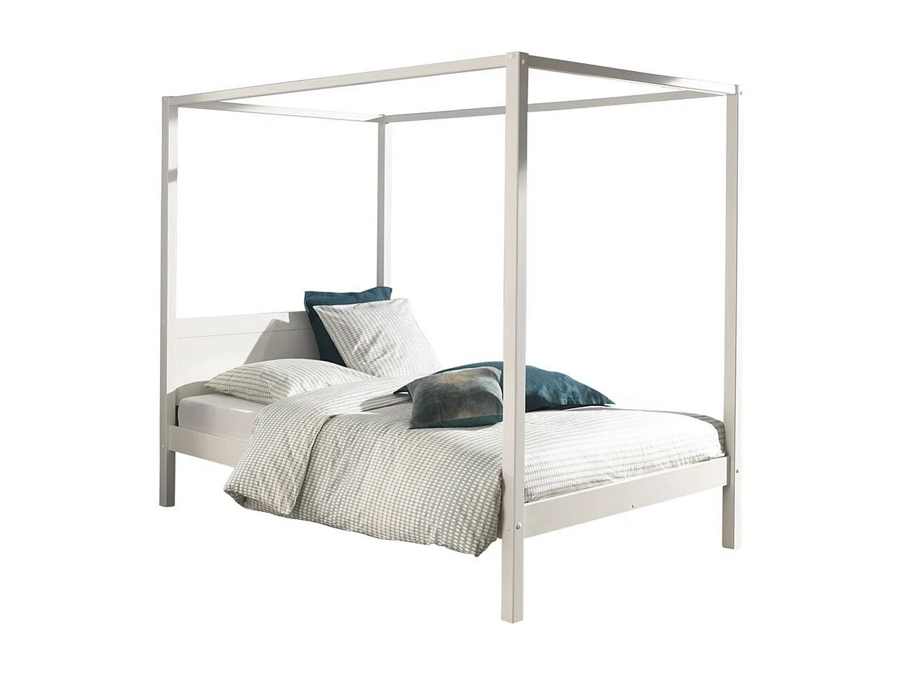 Hemelbed 140x200 cm massief grenen wit gelakt Pinie