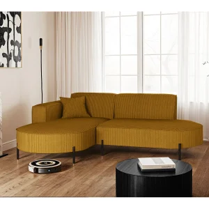 Hoekbank, bank L-vorm design Modena pure stof Poso mosterdkleur Links Hoekbank, bank L-vorm design Modena pure stof Poso mosterdkleur Links