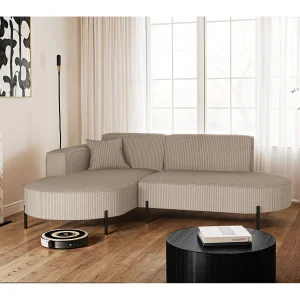 Hoekbank, L-vormige bank, design Modena, pure stof Poso, donkerbeige, links Hoekbank, L-vormige bank, design Modena, pure stof Poso, donkerbeige, links