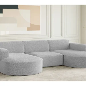 Hoekbank design, bank U-vorm MODENA stof Loop lichtgrijs