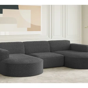 Hoekbank design, bank U-vorm MODENA stof Loop Graphite
