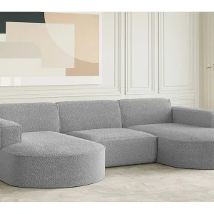 Hoekbank design, bank U-vorm MODENA stof Loop Grey