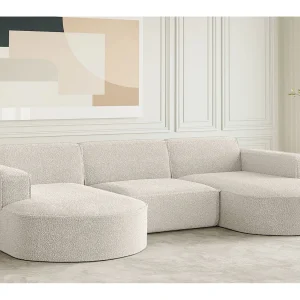 Hoekbank design, bank U-vorm MODENA stof Loop Perle
