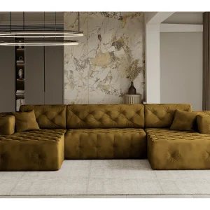 Hoekbank LUX U-vorm, stof Whisper, Golden