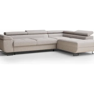 Hoekbank met slaapfunctie Concord in geweven stof – Vierpersoons – lichtbeige Hoekbank met slaapfunctie Concord in geweven stof – Vierpersoons – lichtbeige