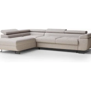 Hoekbank met slaapfunctie Concord in geweven stof – Vierpersoons – lichtbeige