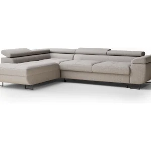 Hoekbank met slaapfunctie Concord in geweven stof – Vierpersoons – beige