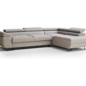 Hoekbank met slaapfunctie Concord in geweven stof – Vierpersoons – beige