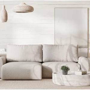 Hoekbank met slaapfunctie Numba in geweven stof – Driepersoons – beige Hoekbank met slaapfunctie Numba in geweven stof – Driepersoons – beige