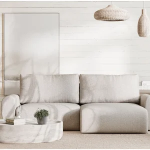 Hoekbank met slaapfunctie Numba in geweven stof – Driepersoons – beige Hoekbank met slaapfunctie Numba in geweven stof – Driepersoons – beige