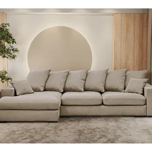 Hoekbank met slaapfunctie en bedstee, L-vormige bank, L-vormige bank Gabon stof Riviera Left Beige