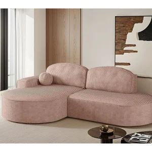 Hoekbank met slaapfunctie en bedstee Modena Ronde stof Poso Rosa Links Hoekbank met slaapfunctie en bedstee Modena Ronde stof Poso Rosa Links
