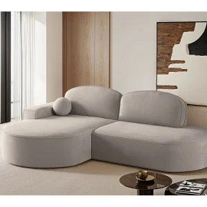 Hoekbank met slaapfunctie en bedstee Modena Rond stof Salvador Lichtbeige Links Hoekbank met slaapfunctie en bedstee Modena Rond stof Salvador Lichtbeige Links