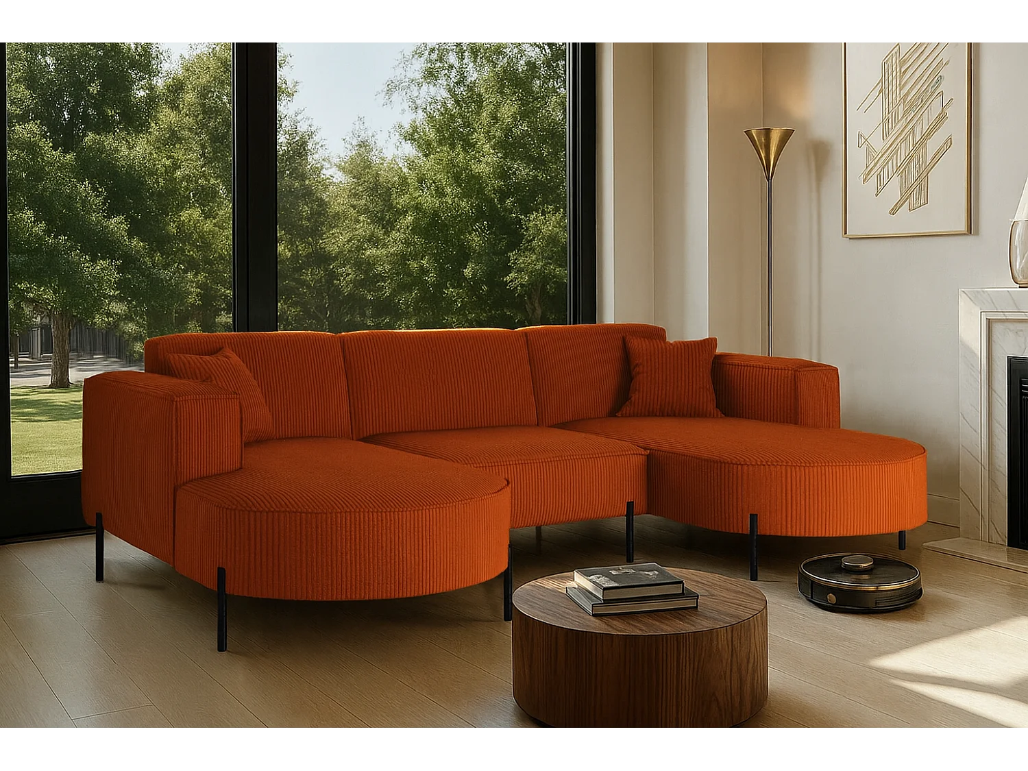 Hoekbank, Sofa Designer Modena U Pure stof Poso Copper